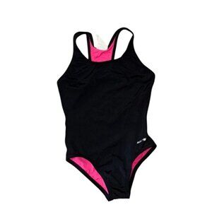 Sporti Girls Swim Suit Medium 7/8 Black & Pink Polyester One-Piece Racerback
